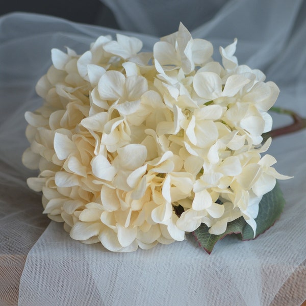 20" Cream, Milky White Dried Look Hydrangeas, Ivory Beige Artificial Faux Flowers, Wedding Home Decorations, DIY Florals, Gifts For Her