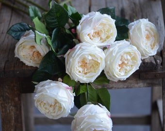 Ivory Austin Roses, Real Touch Artificial Roses, Cream White Cabbage Roses, For DIY Wedding Bouquets, Centerpieces Make