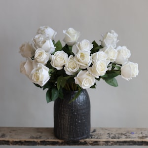 17“ Morandi White Real Touch Fake Roses, Faux White Flowers, DIY Florals /Wedding/Home Decoration/Gifts For Her, DIY Bouquets/Centerpieces