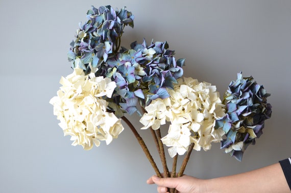 Hortensias secas de seda, hortensias artificiales, centros de mesa azul  púrpura, ramos de novia de boda de seda diy -  España