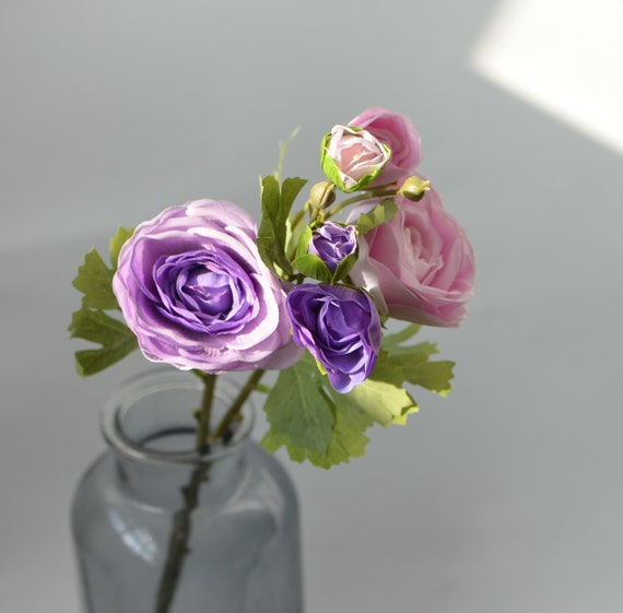 Ranunculus - Fiori artificiali, peonie artificiali, ranuncolo, fiori di seta, 18 teste di fiori rosa, fiori finti di champagne, 52 cm, composizioni floreali finte, decorazioni per matrimoni per la