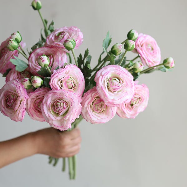 Real Touch Pink Ranunculus, Faux Floral Arrangement, Wedding Bouquet