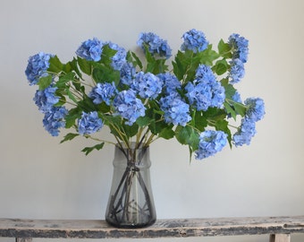 25"  Real Touch Blue Hydrangea Flowers, Faux Snowball Branch, Fake Botanicals, DIY Florals, Holiday/Wedding/Home/Kitchen Decoration | Gifts