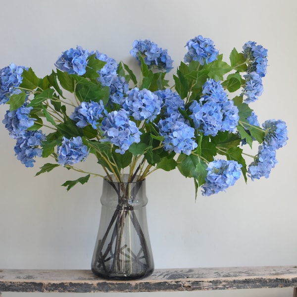 25"  Real Touch Blue Hydrangea Flowers, Faux Snowball Branch, Fake Botanicals, DIY Florals, Holiday/Wedding/Home/Kitchen Decoration | Gifts