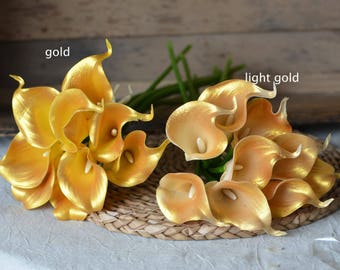 Gold Calla Lilies Real Touch Flowers DIY Wedding Bouquets Centerpieces
