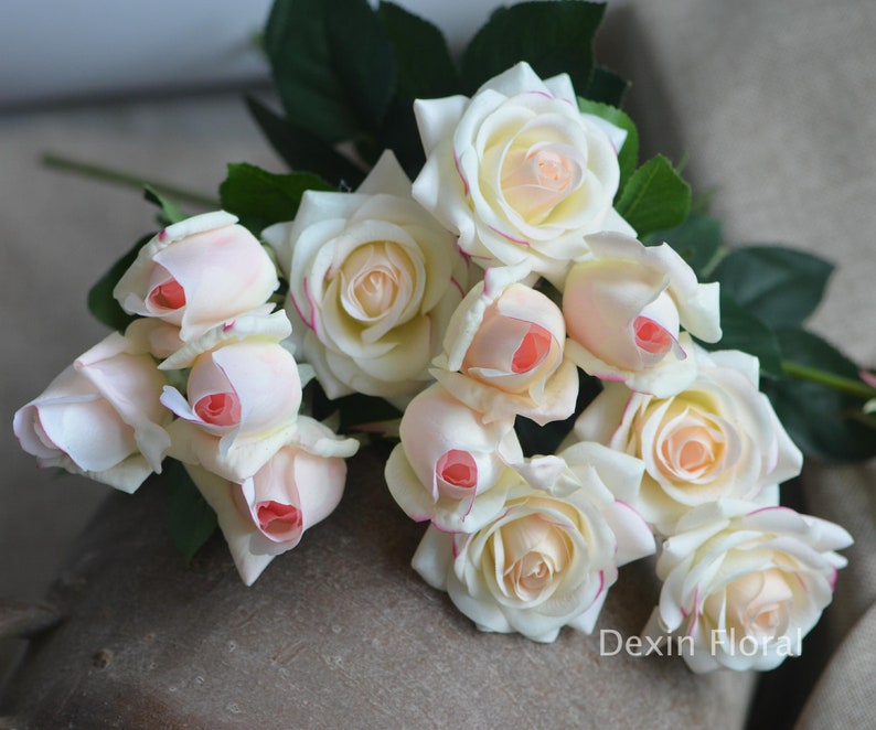 Real Touch Light Blush Roses Buds Silk Roses DIY Wedding Flowers Silk Bridal Bouquets Wedding Centerpieces
