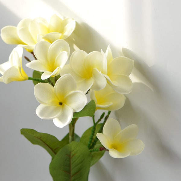 DIY Bruiloft Centerpieces Ivory Yellow frangipani Plumerias Stengels Natuurlijke Real Touch Bloemen Voor Zijden Bruidsboeket