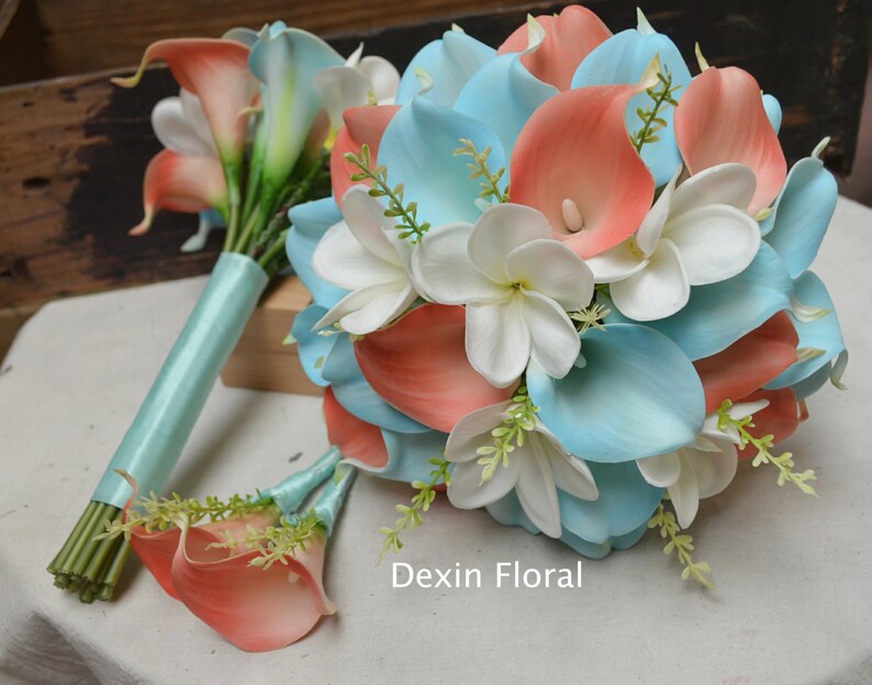 Wedding Package Coral Turquoise Aqua Blue Callas Lilies Rustic Etsy