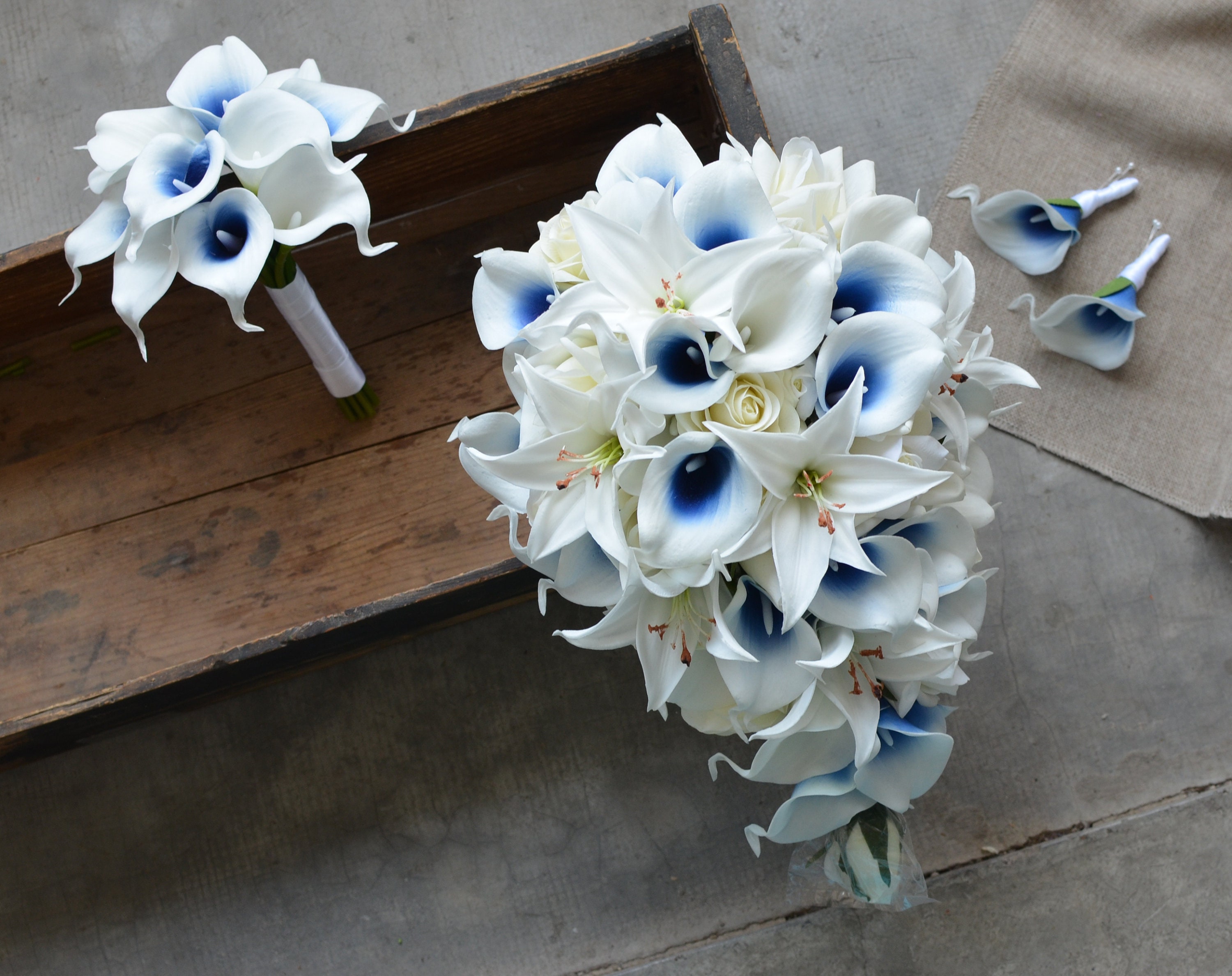 blue calla lily wedding bouquet