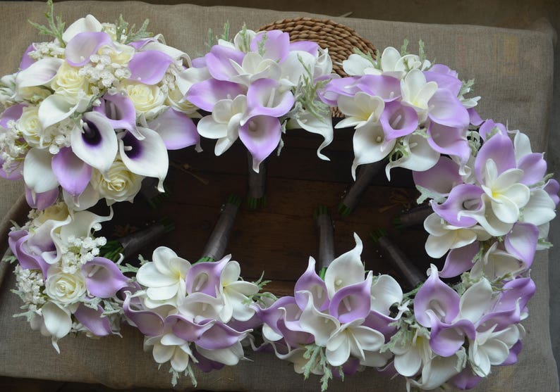 Lilac Wedding Bouquets Real Touch Lilac Calla Lilis Ivory Etsy
