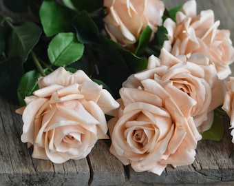 Morandi Pink Vintage Tan Beige Artificial Garden Roses, Real Touch