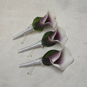 3 Plum Purple Picasso Calla Lily Boutonnieres Real Touch - Etsy