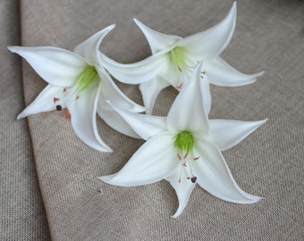 White Tiger Lily Head Blooms Real Touch Flowers DIY Wedding Cake Toppers