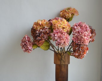 24.5" Fall Vintage Dried Look Hydrangeas-Dusty Pink, Orange, Brown, Autumn Colors, Home/Wedding Decorations, DIY Florals, Gifts For Her,