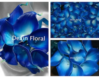 Real Touch Calla Lily Stems, Deep Blue Turquoise, DIY Bouquet (9pcs/set)-Artificial flower