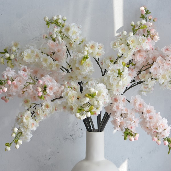 31.5" Cream/Blush Pink Artificial Cherry Blossom Branch With Buds, Faux Spring Flowers, Centerpiece | Floral |Wedding/Home Decoration |Gifts