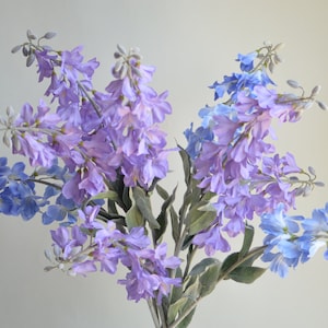 31.5" Faux Light Blue Purple Ridderspoor Branch, Realistic Fake Delphinium Flowers, DIY Floral, DIY Wedding Bouquet/Home/Kitchen Decorations