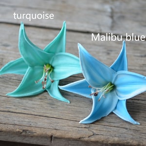 Turquoise Malibu Blue Tiger Lily Head Blooms Real Touch Flowers DIY Wedding Cake Toppers