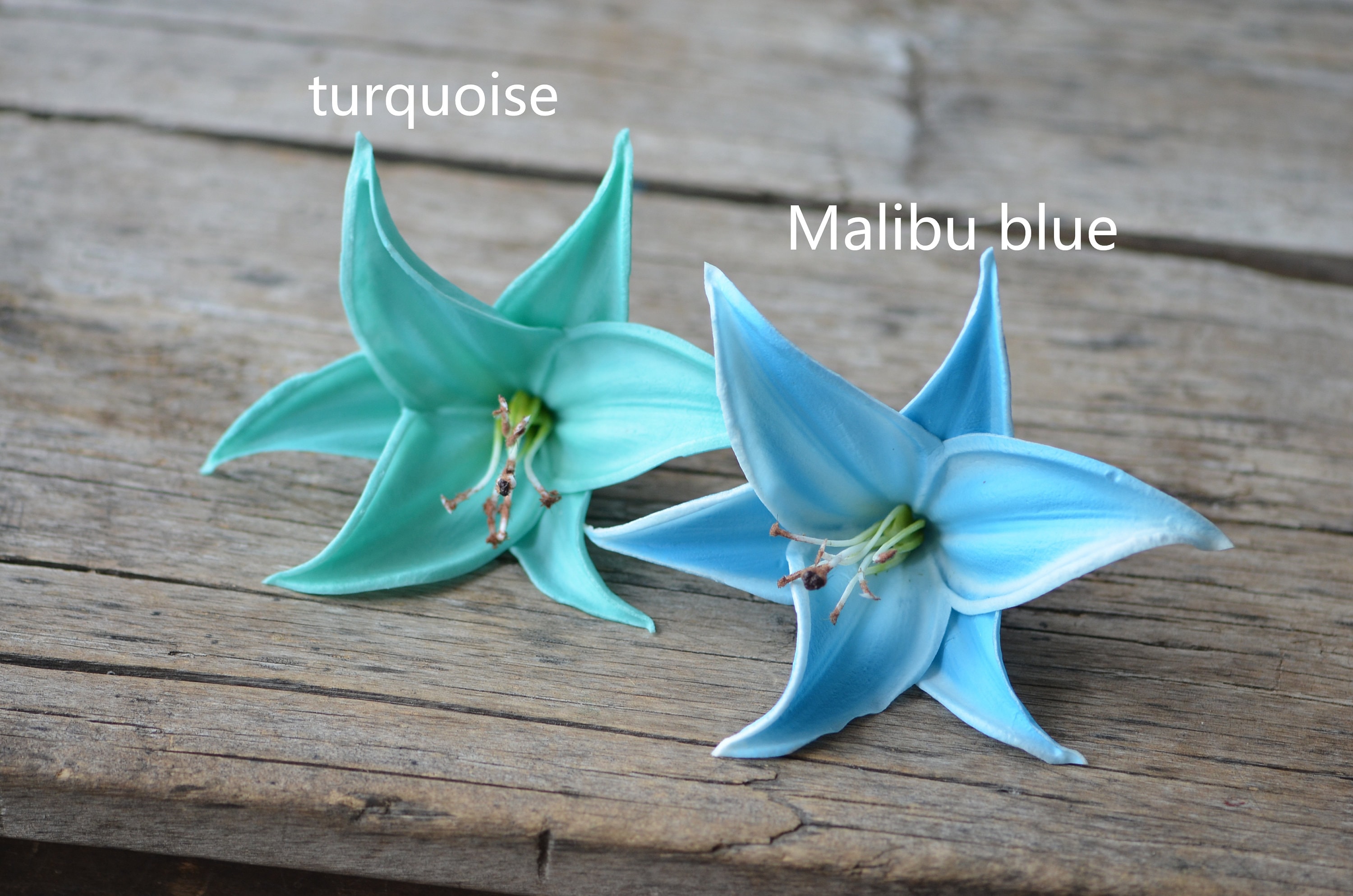 Turquoise Malibu Blue Tiger Lily Head Blooms Real Touch Flowers
