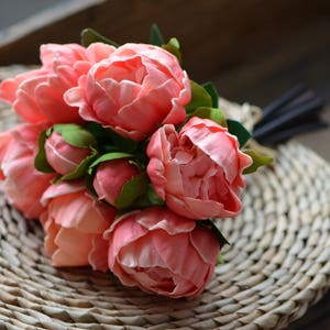 Coral Peonies Real Touch Flowers PU Peonies Bunch DIY Silk Bridal Bouquets Wedding Bouquets Real Touch Flowers