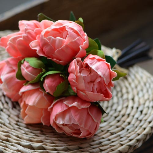 Coral Peonies Real Touch Flowers PU Peonies Bunch DIY Silk Etsy