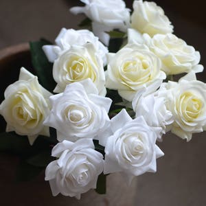 Ivory White Roses Real Touch Flowers Silk Roses DIY Wedding Flowers Silk Bridal Bouquets Wedding Centerpieces