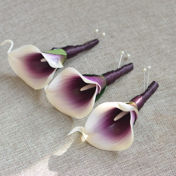 Lila Calla Lilie Boutonnieres Echte Touch Blumen Lila Picasso Calla Lilien Seide Hochzeit Blumen Paket