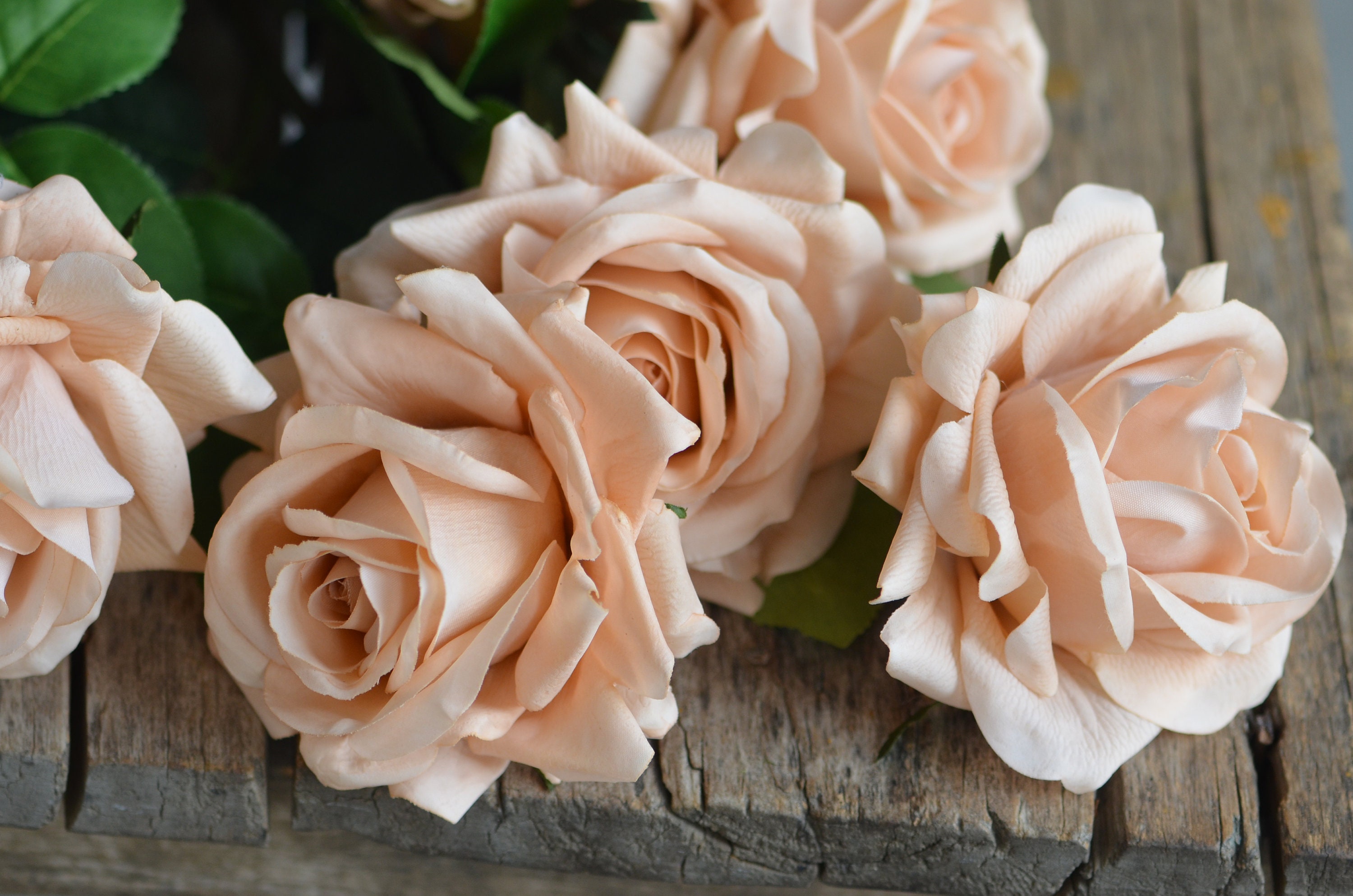 Morandi Pink Vintage Tan Beige Artificial Garden Roses, Real Touch