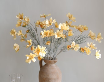 23.5" Fake Cosmos WildFlowers Branch in Soft Yellow & Champagne, Spring Summer Plant,  DIY Floral | Wedding/Home Decoration Gift/Centerpiece