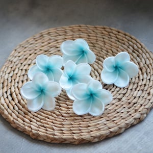 Aqua Blue Center Plumerias Natural Real Touch Fleurs frangipanier têtes gâteau DIY Toppers, Décorations de mariage
