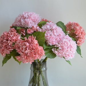 20&quot; Real Touch Light Pink/Coral Pink Hydrangea Stem, Luxry Realistic Artificial Flowers, DIY Wedding/Home/Kitchen Floral Arrangement| Gift