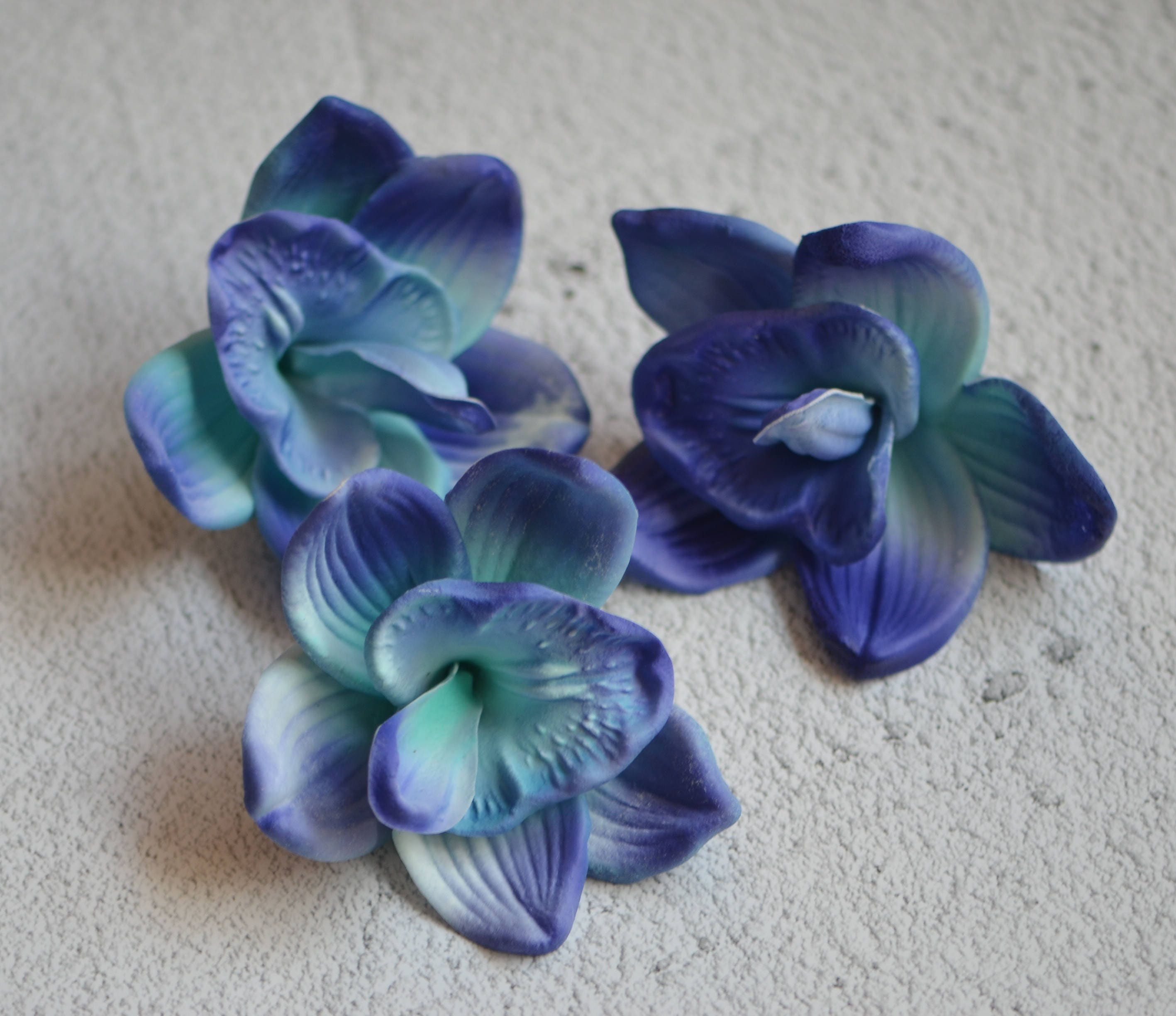 Blue Purple Orchid Blooms Cake Toppers Real touch Flower Heads Wedding Decor 