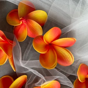 Fake Orange frangipani Plumerias, Natural Real Touch Flowers, Beach Fake Flower heads,  DIY Cake decoration, DIY Floral Decors
