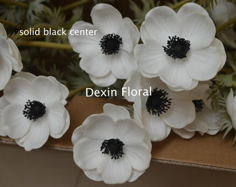 14pcs White Anemones Real Touch Flowers Single Stem DIY Silk Wedding Bridal Bouquets, Centerpieces, Decorative Flowers, Cake Decoration