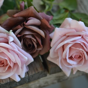 Dusty Pink Real Touch Roses, Orange Garden Roses, Dark Brown Fake Roses, Aritificial Terracotta Roses, Wedding Bouquets, Wedding Home Decor