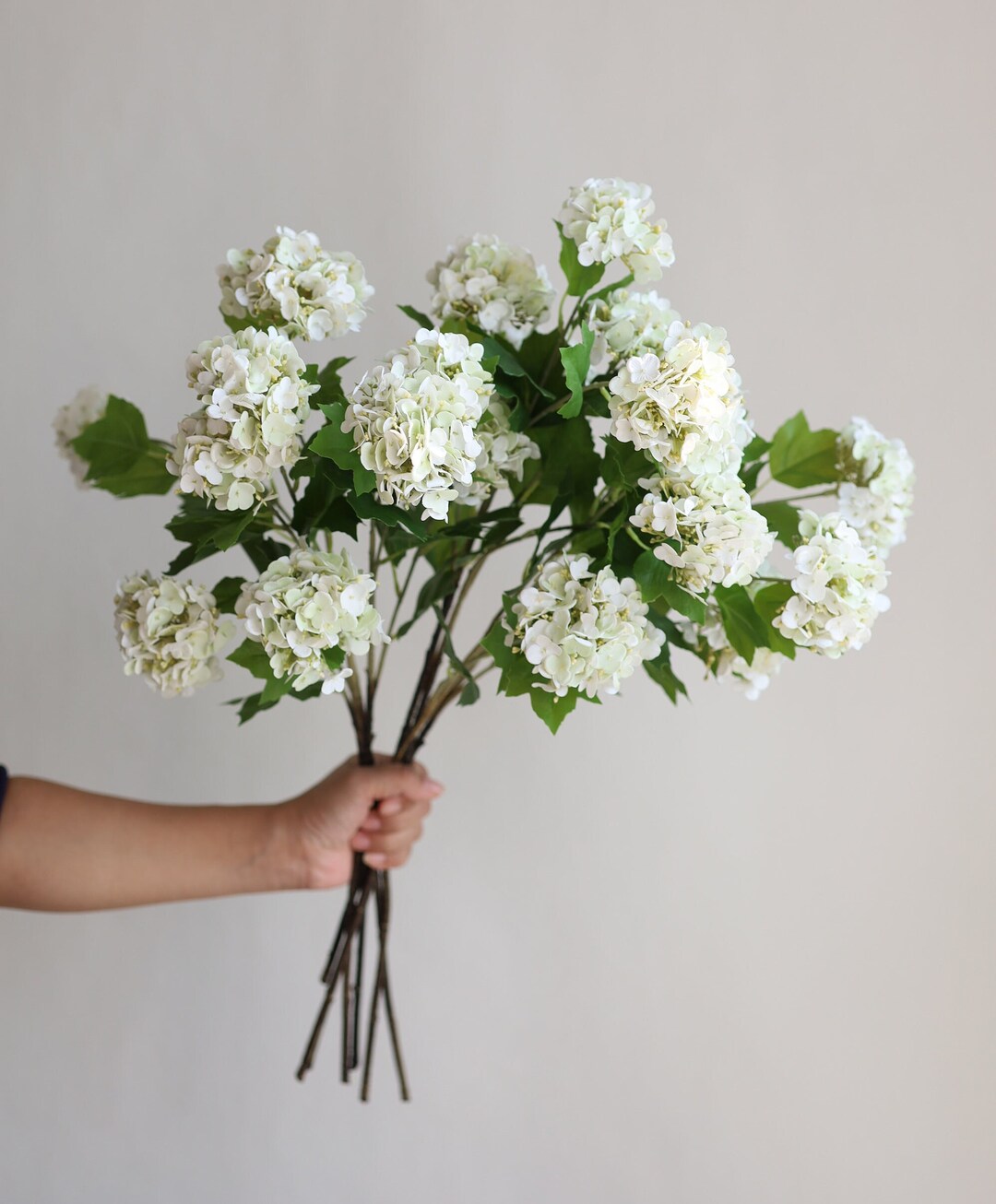 25 Artificial Snowball Flowers Branch in Cream, Real Touch Flowers