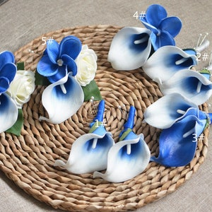 Real Touch Calla Lily Boutonnieres Royal Blue Wedding Boutonnieres Prom Corsages