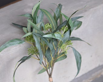 Willow Seeded Eucalyptus Bundle Vintage Green Artificial Eucalyptus, Wedding Centerpieces, Eucalyptus Home Decors