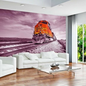 Tren Rail Nieve Locomotora Sky Wallpaper Murales Foto Dormitorio Niños Cartel revestimiento de paredes, decoración de paredes