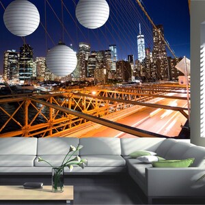 New York City Brooklyn Bridge Wallpaper Wall Mural Skyline Photo Bedroom Decor wall covering, wall decoration