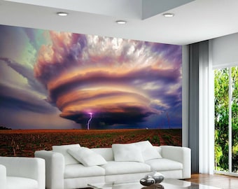 Lightning Tornado Sky Clouds Storm Photo Wallpaper Murals Home Decoration Poster wall covering, wall decoration