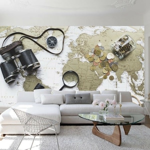 Voyage Tour vintage Carte du monde Papier peint Photo Enfants Chambre Affiche Décoration murale revêtement mural, décoration murale