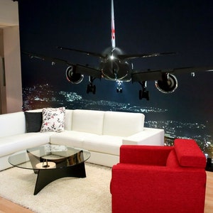 Air Plane landng Night View Sky Wallpaper Murals Photo Bedroom Children Poster wall covering, wall decoration