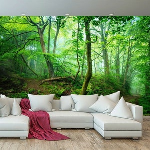 Tree Forest Trail Nature Plants Green Jungle Wallpaper Mural Photo Room Poster 