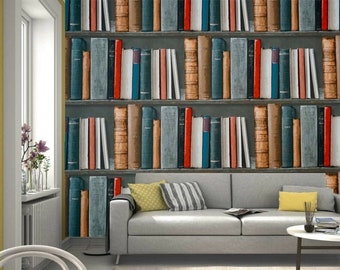 Bookcase Library Book Shelve Wallpaper Mural Photo Home Poster DIY Decoration b wall covering, wall decoration