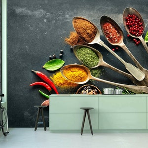 Foods Drinks Spice Herbs Fruits Spoon Kitchen Restaurant Wallpaper Murals Photo wall covering, wall decoration