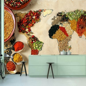 Aliments épices herbes Fruits carte du monde cuisine Restaurant papier peint peintures murales Photo revêtement mural, décoration murale