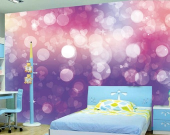 Pink Purple Heart Stars Patel Colour Wallpaper Photo Mural Kid Bedroom Home deco wall covering wall decoration wall covering wall decoration
