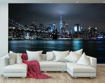 Night Bridge Blue River Sky Home Wallpaper Mural Photo Room Decoration wall covering, wall decoration