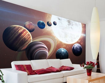 Space Stars Planets Solar System Wallpaper Mural Photo Children Kids room poster wall covering, wall decoration